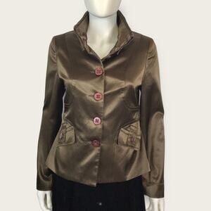 Brown Satin Urban Blazer Jacket by People Like Frank